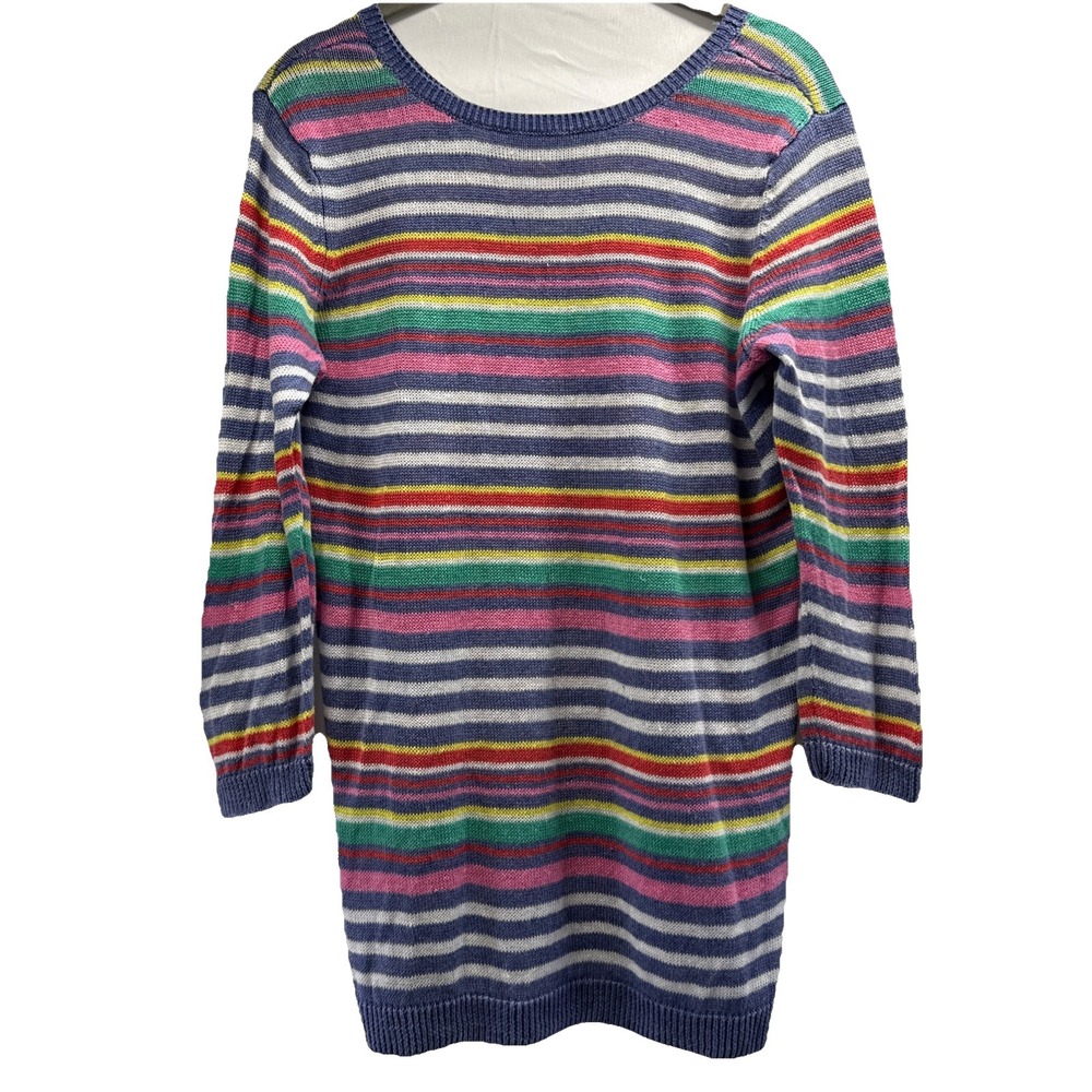 Talbots Women's 100% Linen Sweater Top Large Petite Rainbow Colorful 3/4 Sleeves
